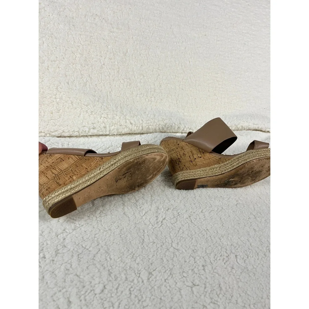 Charles by Charles‎ David Taupe Leather Cork Wedge Platform Sandals Women Size 7